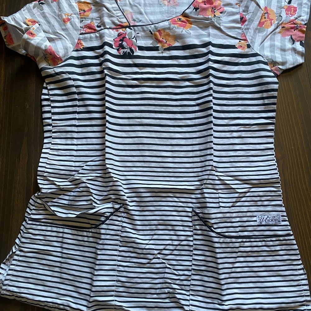 Women’s Striped Floral Scrub Top